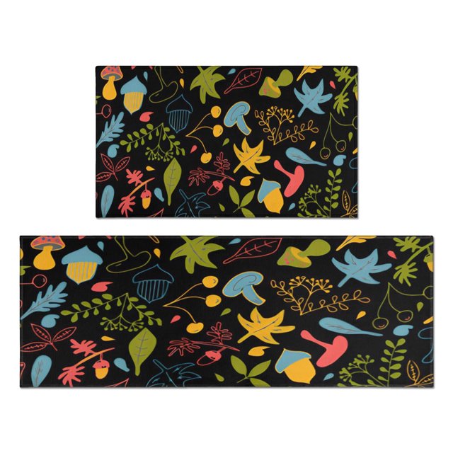 Stylish & Comfortable 2-Piece Red Mushroom Kitchen Rugs & Mats - Non-Slip, Cushioned - Ideal Boho Element for Kitchen, Sink, Laundry, Bathroom - Adds Flair to Home Decor, Sizes 17x30 & 17x47 inches