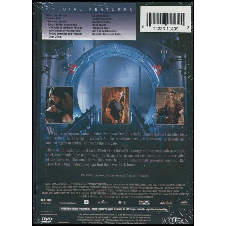 Stargate Special Edition DVD, PG-13, 130min, Closed Captioned