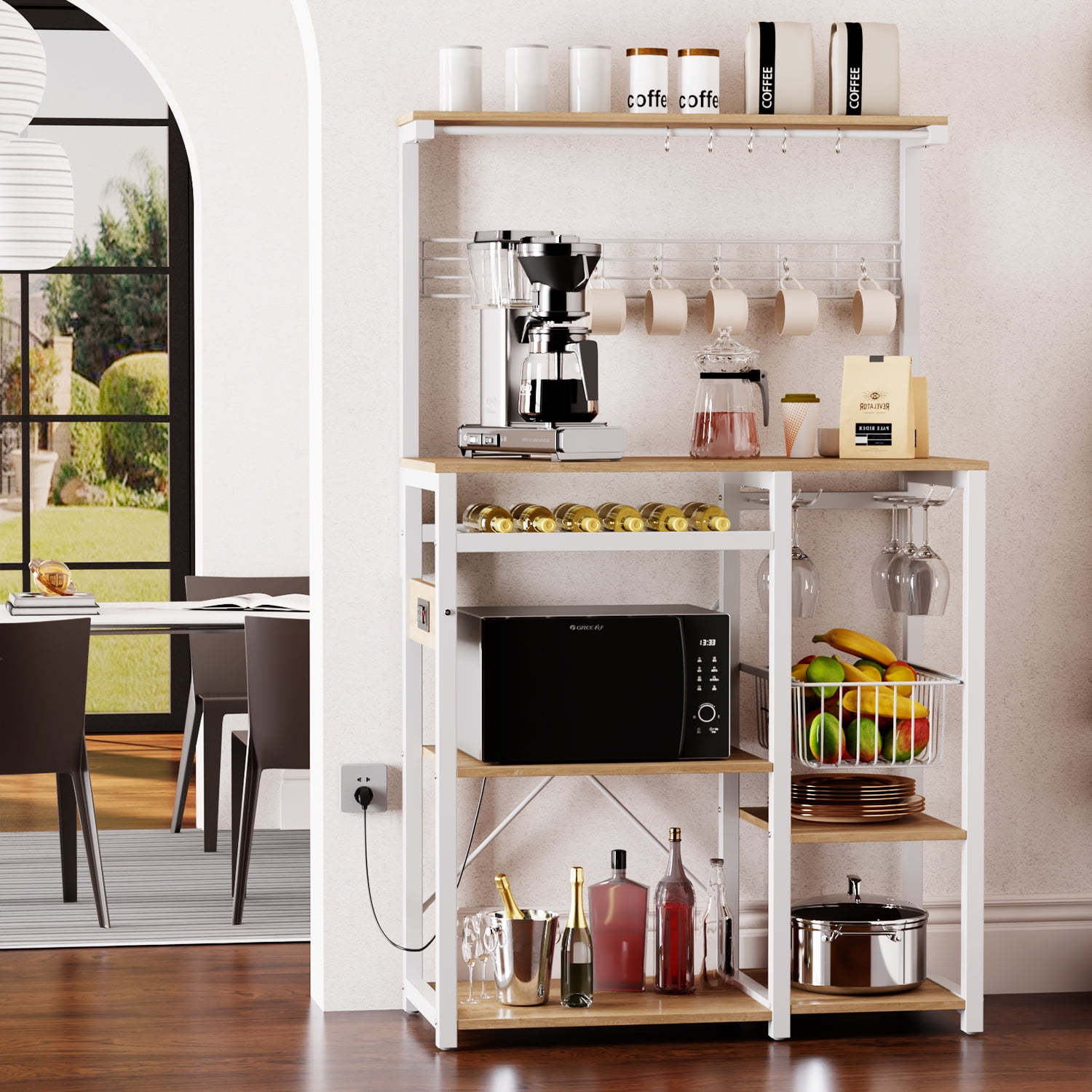 Pantry Cart Microwave Stand with Storage, Behost 60"Coffee Bar Station Kitchen Island Baker Rack for Kitchen,White