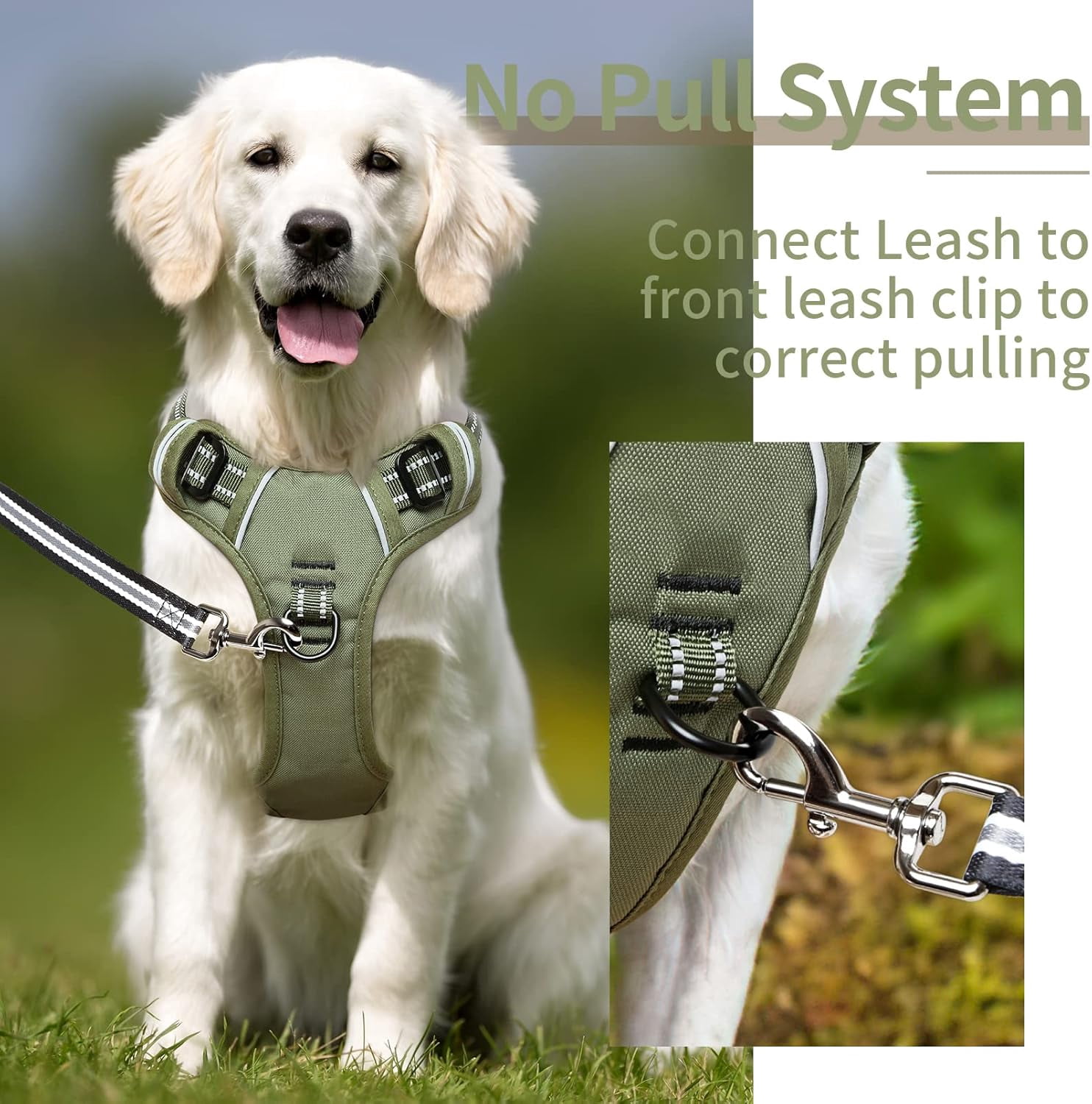 Dog Harness, Dog Harness for Small Medium Large Dogs No Pull Adjustable Padded Reflective Harness with Handle for Walking Training, Green, S