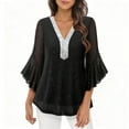 thumbnail image 7 of Pxkloy Sequin Tops for Women Party Night Casual Work Shirts 3/4 Ruffle Sleeve V Neck Blouses Mesh Fall Fashion Outfits Black,S, 7 of 7