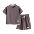 thumbnail image 7 of SGFCWSX Boys 2 Piece Outfits Waffle Knit Short Sleeve T-shirt and Shorts Set Summer Casual Athletic Clothes with Pockets Coffee Size 5T, 7 of 7