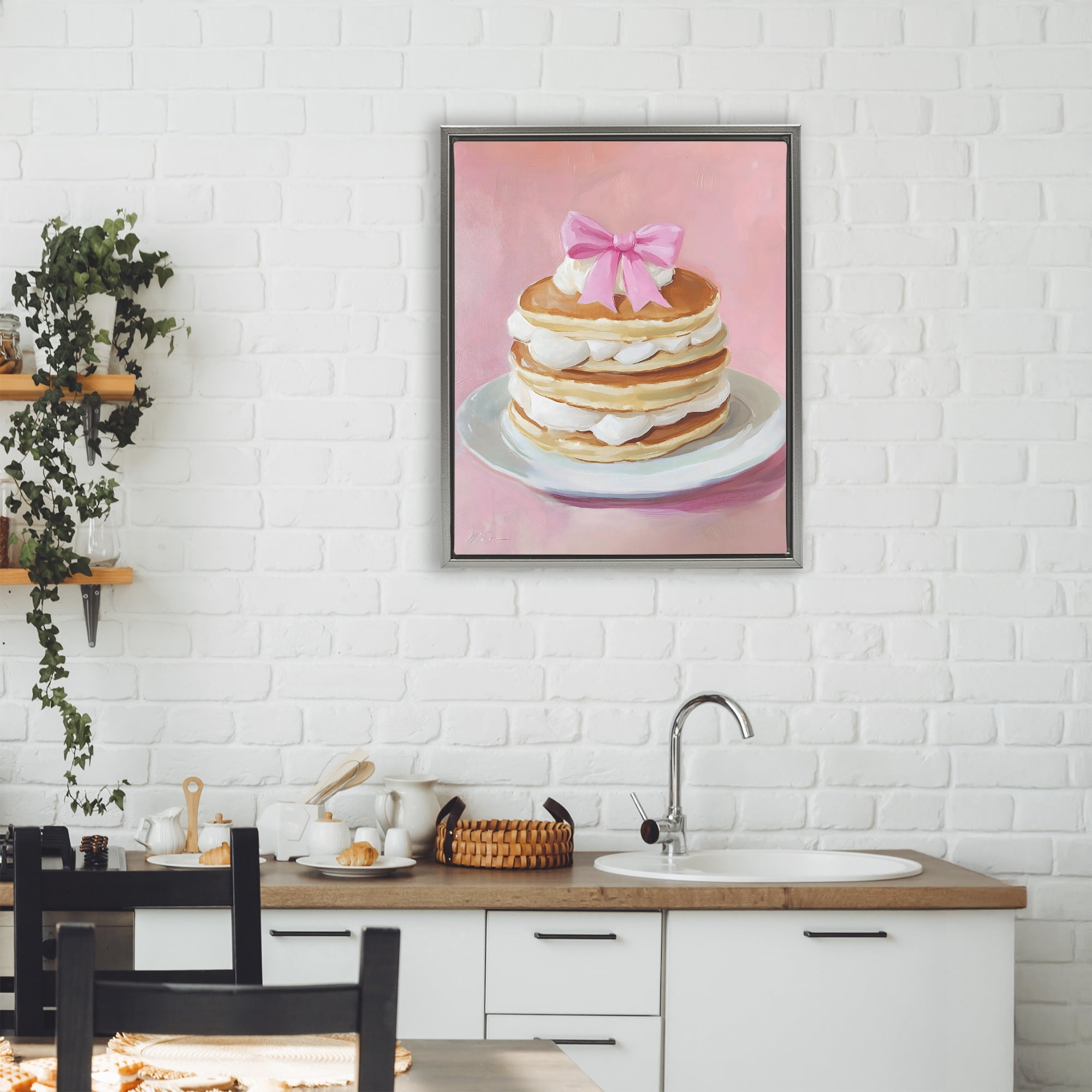 Stupell Industries Coquette Pancakes with Whipped Cream Gray Framed Floater Canvas Wall Art, design by The Prints Vibe
