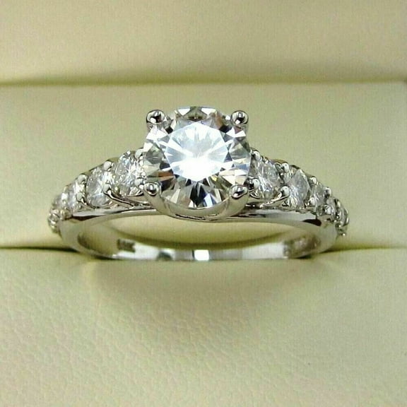 Hitanshu Jewels Round Cut Cubic Zirconia 14K White Gold Plated Wedding Ring For Her