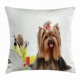 thumbnail image 1 of Yorkie Throw Pillow Cushion Cover, Yorkshire Terrier with Stylish Hairdressing Equipment Mirror Scissors, Decorative Square Accent Pillow Case, 20 X 20 Inches, Dark Brown Multicolor, by Ambesonne, 1 of 2