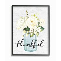 Stupell Industries Simple Thankful Phrase Over Country Floral Jar Framed Wall Art Design by Lettered and Lined, 11" x 14", Black Framed