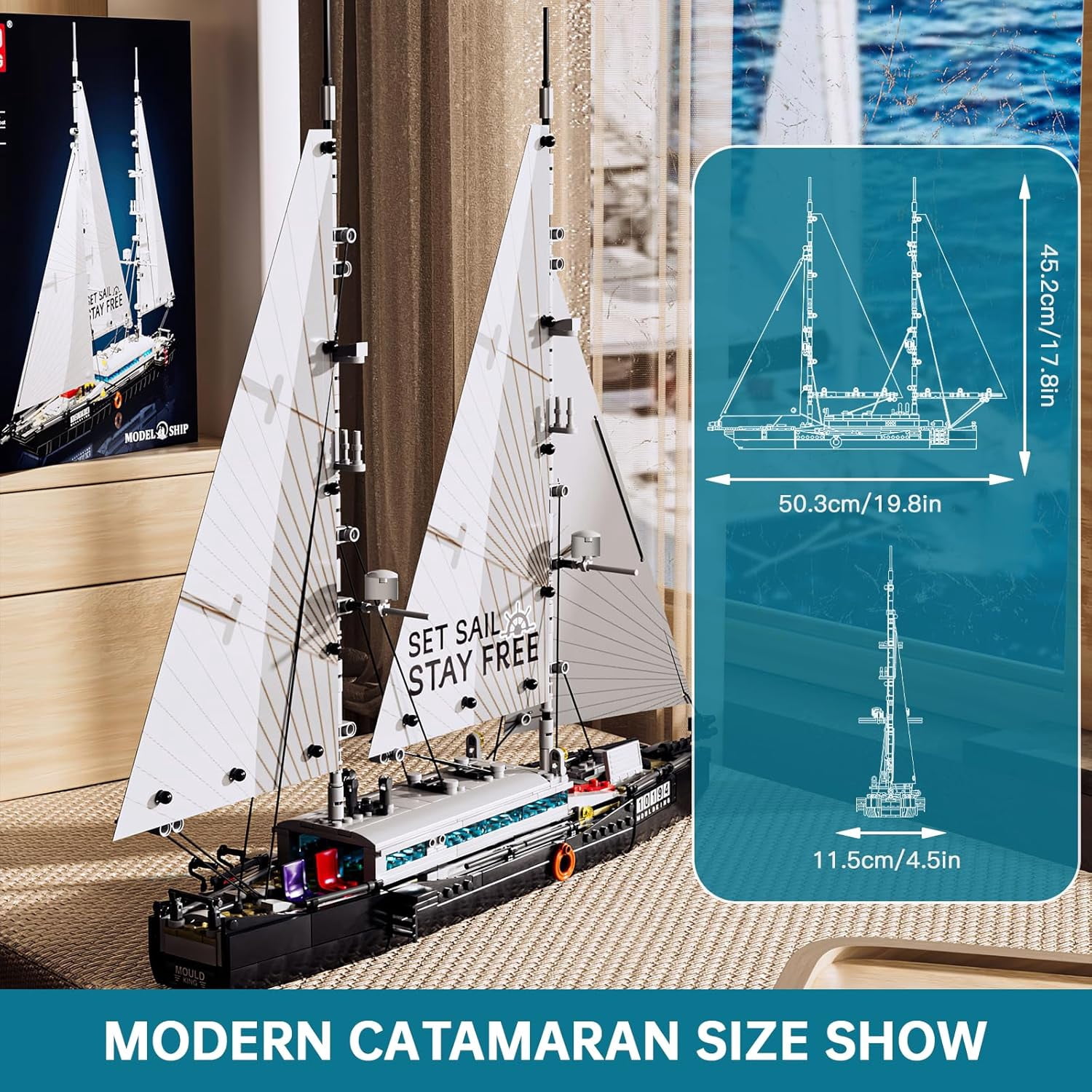 Modern Twin-Masted Sailboat Building Kits, Ocean Explorer Boat Model, House Decor for Adults to Play