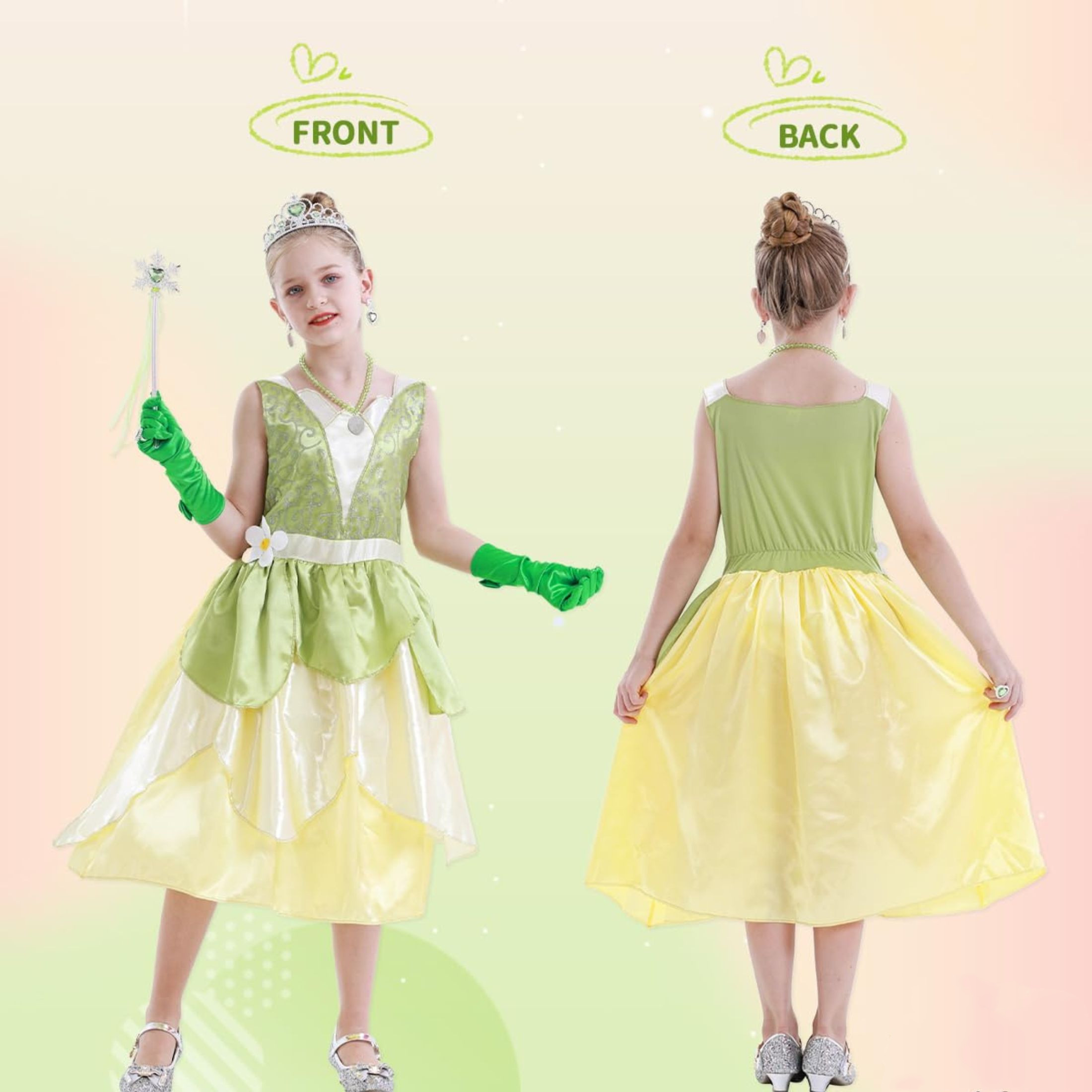 Jurebecia Girls Green Princess Fairy Frog Costume Dress photo 6