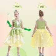 Jurebecia Princess Dress for Girls Fairy Frog Costume for Kids Birthday Party Dresses up Halloween Outfits Green 140 cm 7-8 Years