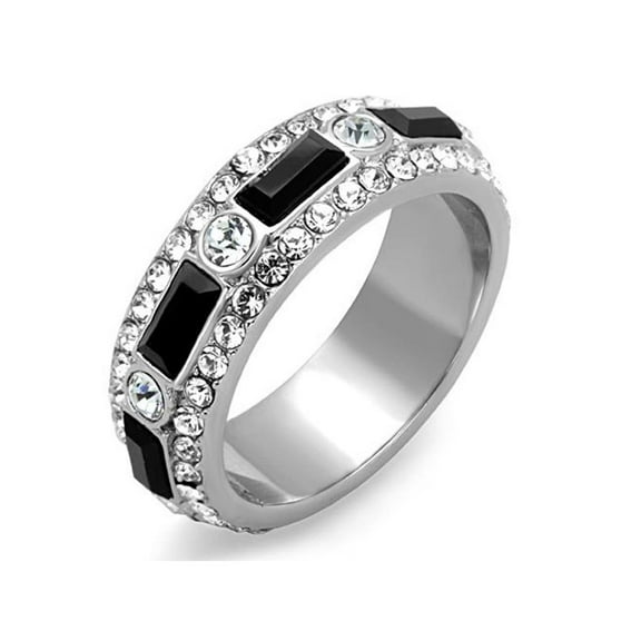 Women's Black Baguette and Clear Round Cut Cz Stainless Steel Eternity Ring Band Size 7