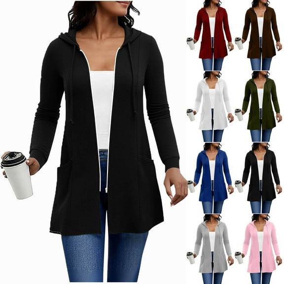 Women Plus Size Zip Up Hoodies Long Sleeve Tunic Sweatshirt Long Fleece Hoodie Jacket with Pockets Ndbuld ,Black,2XL