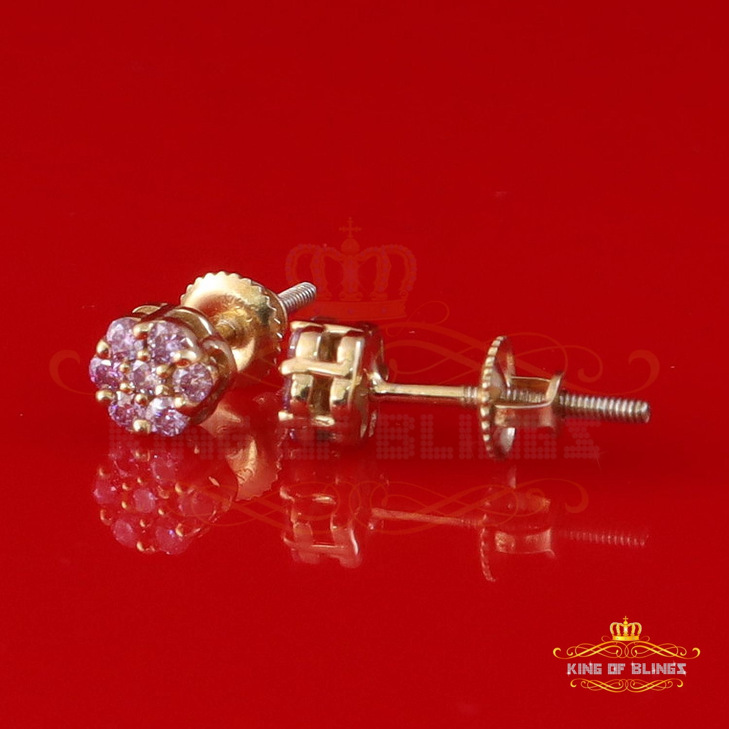 King of Bling's 925 Silver Yellow 0.25ct VVS D Pink Moissanite Floral Men's/Womens Stud Earrings