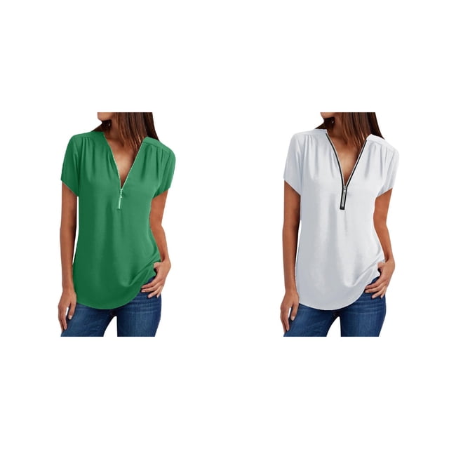 (Lot de 2) Rinsvye T-Shirt Décontracté à Fermeture Éclair pour Femmes, Ensemble de T-Shirts en Spandex