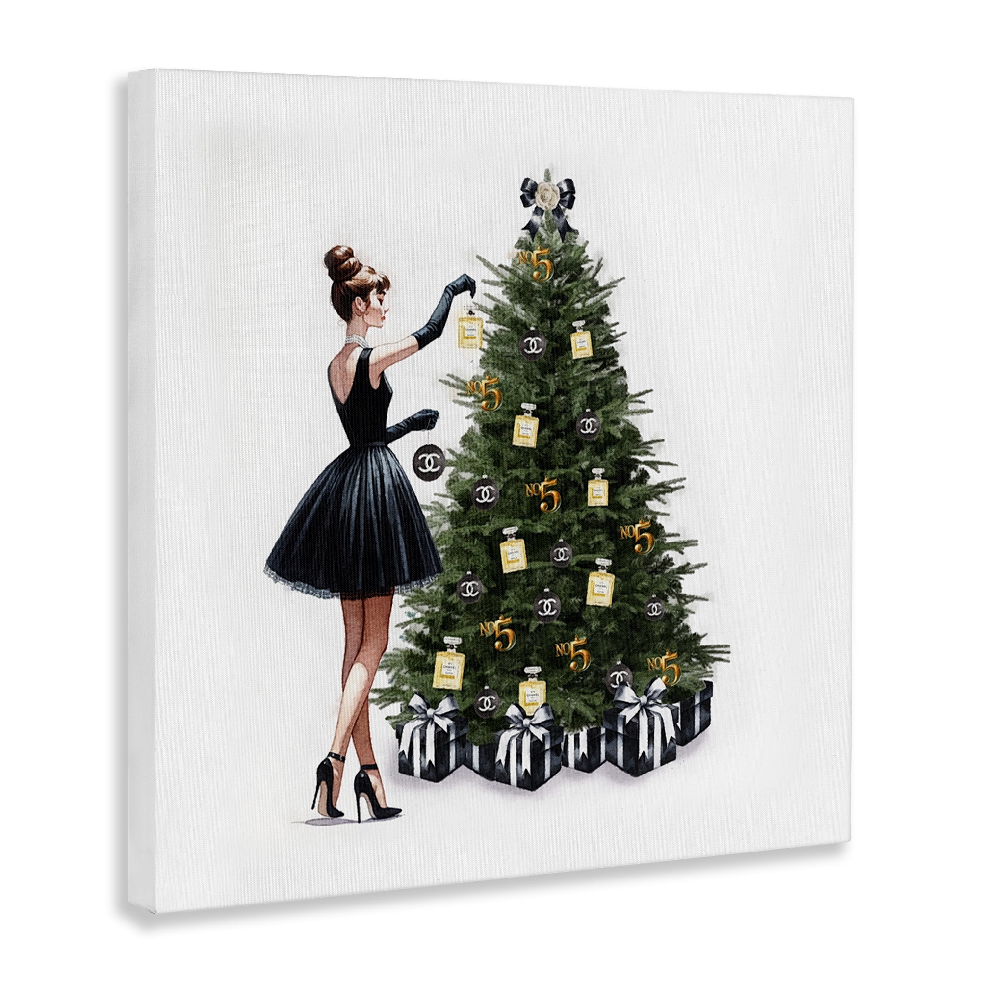 Stupell Industries Trendy Christmas Tree Holiday Painting Gallery Wrapped Canvas Art Prints Wall Art, 17 x 17