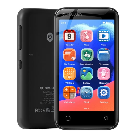 MP3 Player for Kids with 80GB Storage, 4-Inch Screen, Bluetooth & Wi-Fi, Parental Controls, Streaming & Offline Music, Black