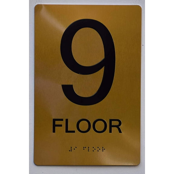 Floor 9 Sign- 9th Floor Sign- Gold(Aluminium, Gold/Black,Size 6X9) The Sensation line