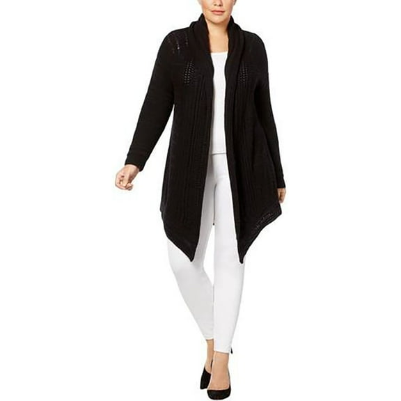 Style & Co. Plus Open Front Shawl Collar Cardigan Deep Black 1X Womens