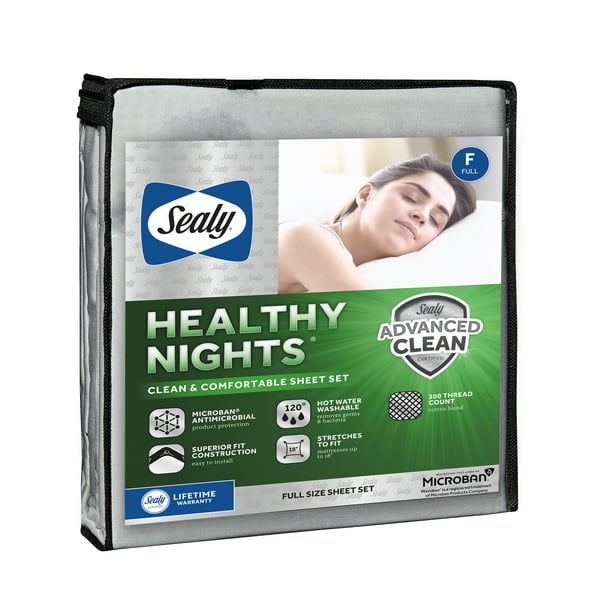Sealy Healthy Nights Clean and Comfortable Sheet Set, Queen, Gray