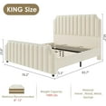 thumbnail image 2 of Homhougo King Platform Bed Frame with 50.2'' Headboard, Velvet Upholstered Bed Frame King with Vertical Channel Tufted Headboard & Footboard, Nailhead Trim, No Box Spring Needed, Beige, 2 of 9