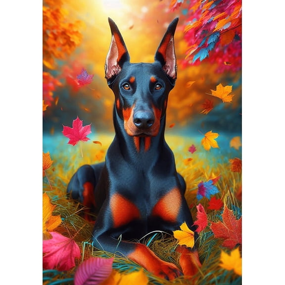 Doberman Black Tan - Best of Breed DCR Falling Leaves Garden Flag 12" x 17"