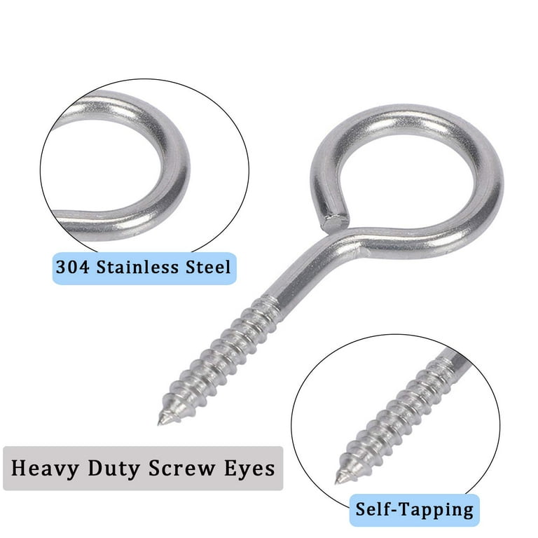 10pcs Stainless Steel Screw Eyes - Heavy Duty Eye Hooks for Inside and  Outside (2.6) 
