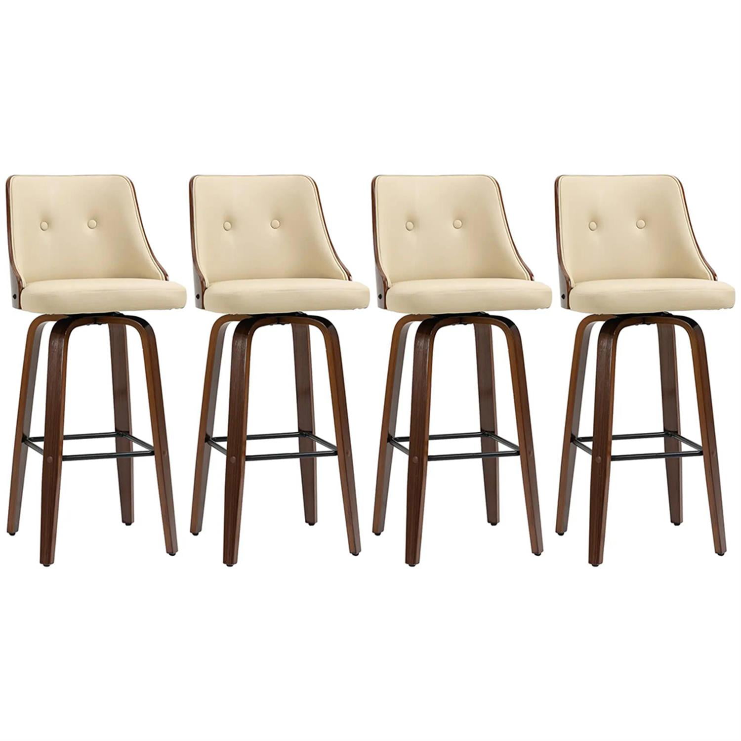 Demi Bonn Modern PU Leather Swivel Bar Stool Set of 4, Cushioned Bar Height Stool with Tufted Back and Solid Wood Legs for Kitchen, Dinning Room, Beige