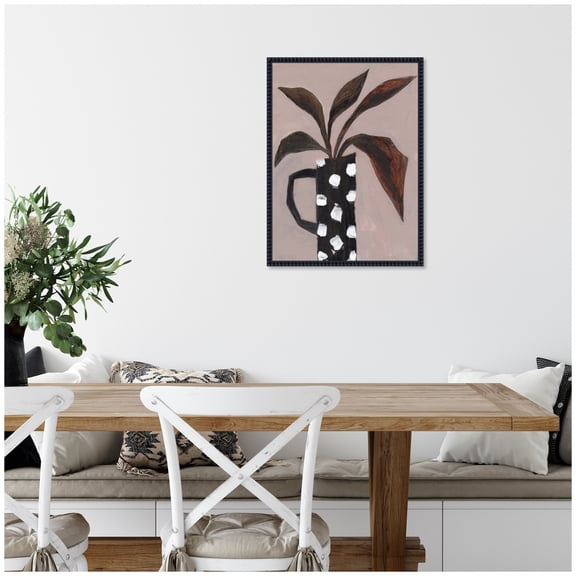 Kate and Laurel Spotlight on Nature Framed Canvas Wall Art  by Nikita Jariwala 18 x 24 Sylvie Beaded Black, Modern Contemporary, Abstract, Still Life, Flowers Art for Wall Decor, Living Room, Bedroom