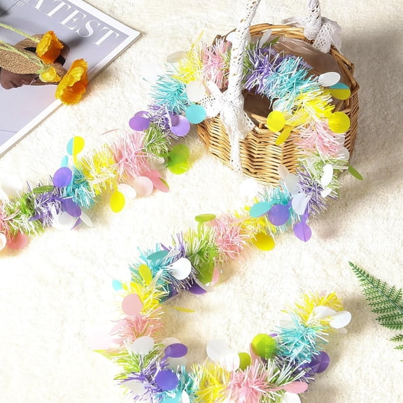 50 /100Feet Easter Tinsel Garland Colorful Easter Tree Garland Easter Egg Metallic Twisted Hanging Garland for Easter Decoration Birthday Party Supply Kids Child
