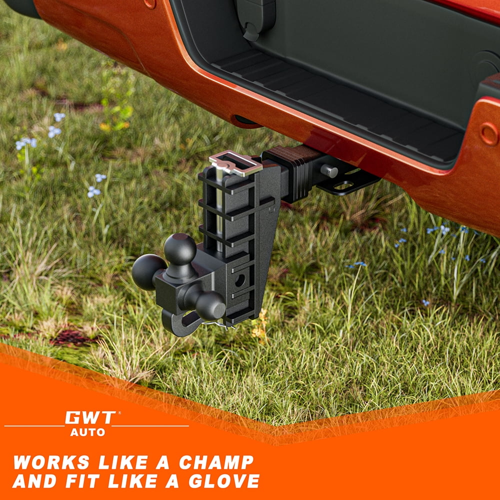 GWTAUTO Adjustable 2.5" Receiver Trailer Hitch 6" Drop Tow Hitch 18500LBS Tri-Ball