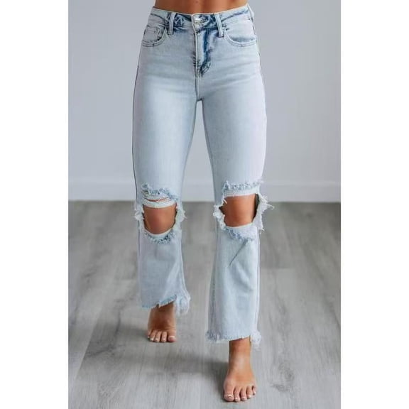 Hot Ripped Jeans for Women 2026 Spring New Export Tight Nine-point Jeans
