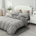 thumbnail image 3 of PURE ERA 100% Cotton Reversible Striped Duvet Cover Set Queen Dark Grey White, 3 of 9