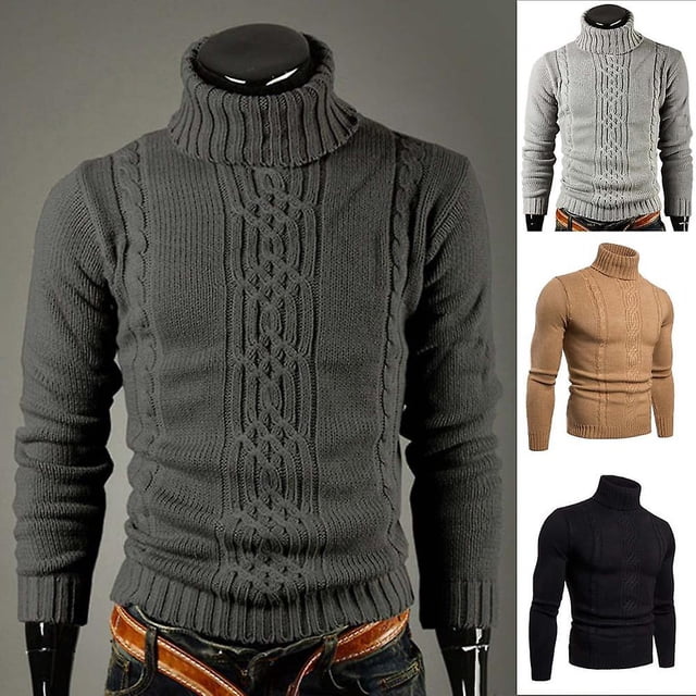 Suéter de cuello alto delgado para hombre, suéter informal de manga larga para invierno, suéter tejido, cómodo