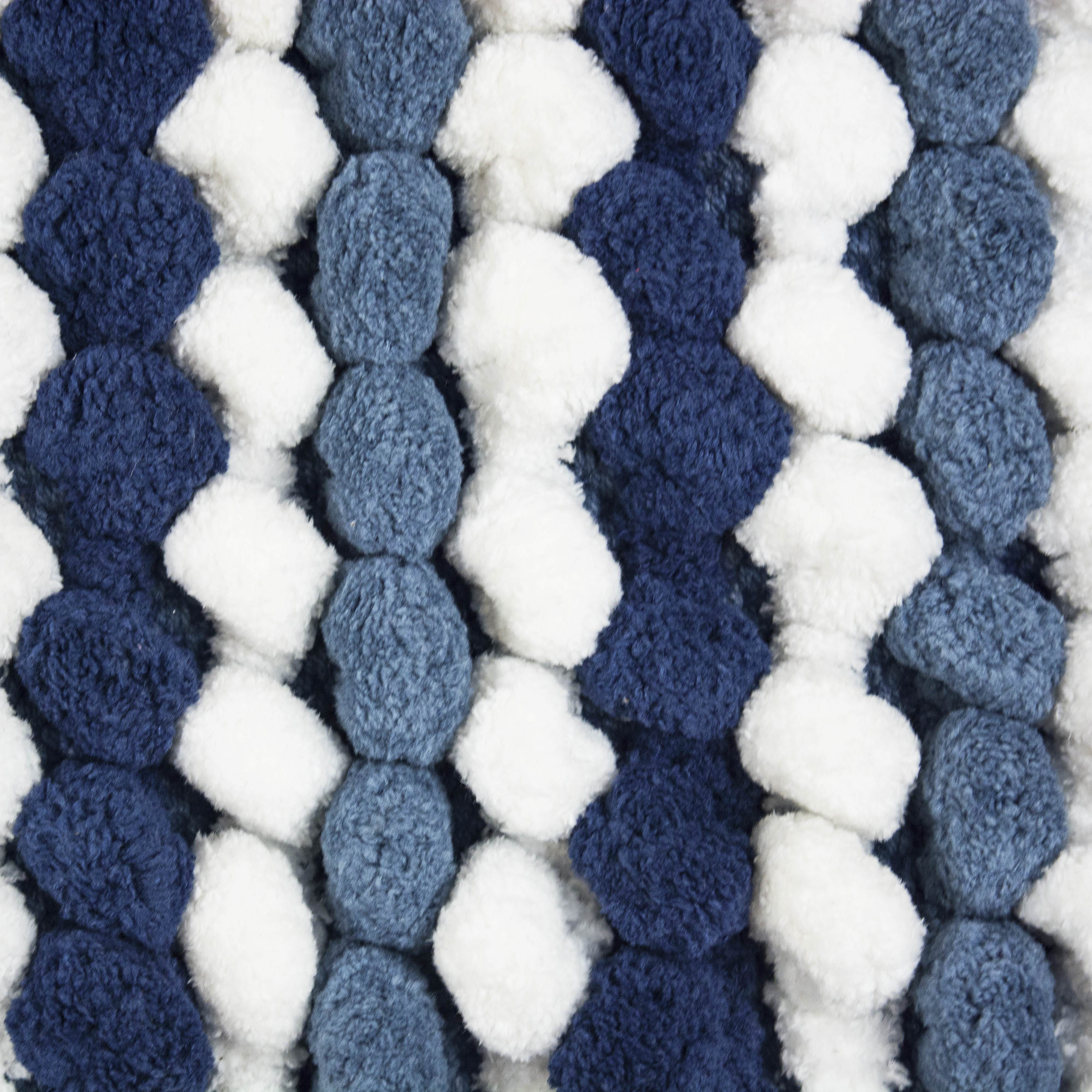 DII 34x21" Modern Microfiber Fabric Striped Bath Mat in Blue/White