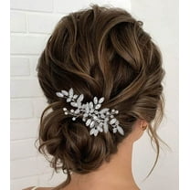 Leaf Bride Wedding Hair Comb Rhinestone Pearl Bridal Hair Pieces Flower Headpiece Crystal Hair Accessories for Women and Girls (1-Silver)