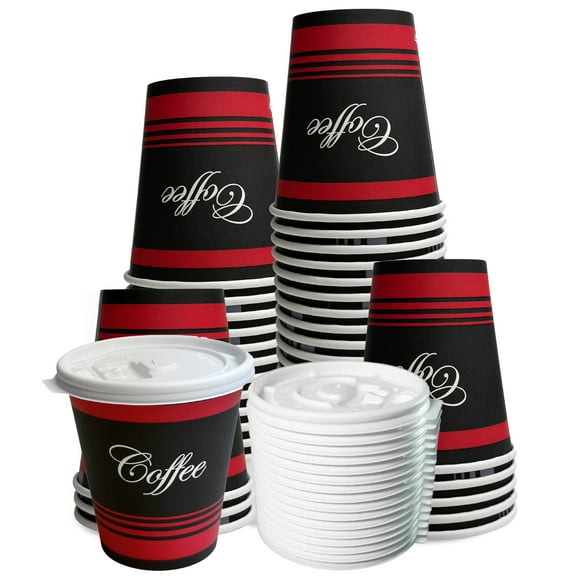 [25 Pack] 12oz Disposable Paper Coffee Cups with White Flat Lids - For Hot, Cold Drink, Coffee, Tea, Cocoa, Travel, Office, Home, Cider, Hot Chocolate, To go, Compostable, Biodegradable