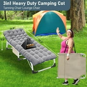 Slsy 3in1 Sun Tanning Chair with Mattress, Heavy Duty Summer Lounger Chair with Face Arm Hole, Adjustable, Removable Pillow & Carry Handle, Sunbathing Chair for Patio, Poolside, Lawn, Beach