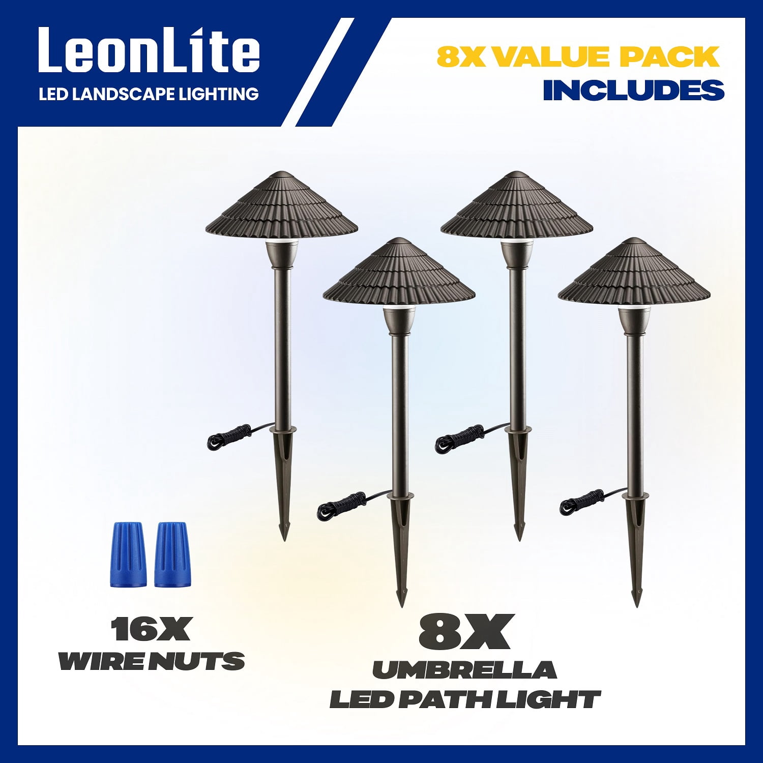 8 Pack Low Voltage Landscape Lighting, AC/DC 12-24V, Waterproof Aluminum, Outdoor LED Pathway Lights, Cool White