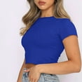 thumbnail image 6 of Kakina CMSX Womens Plus Size Tops Clearance Women Crop Cute Trendy Basic Tight Rounk Neck Crop Blouse Short Sleeve Crop TopS, 6 of 8