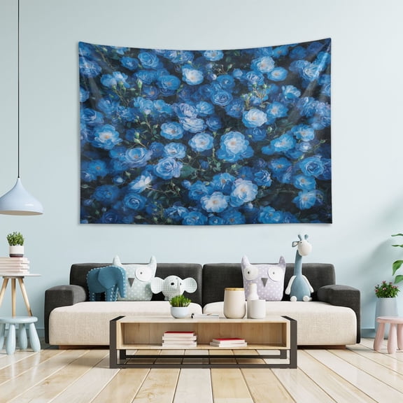 WOBOGO Blue Rose Tapestry 60×40in Home Living Room Bedroom Wall Hanging Ornaments