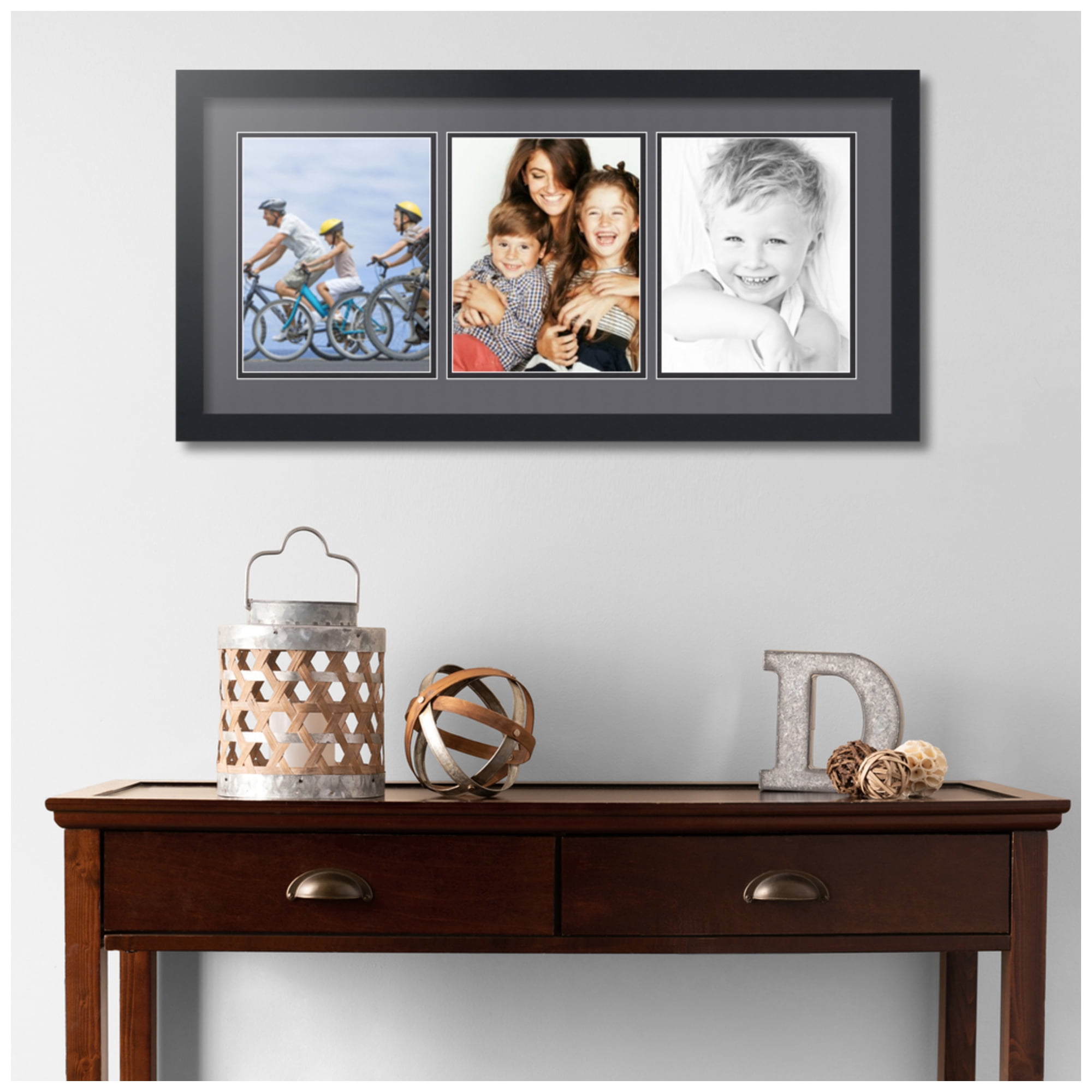 ArtToFrames Collage Photo Picture Frame with 3 - 8x10" Openings, Framed in Black with Mountain Grey and Black Mats (CDM-3926-25)