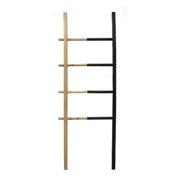 Stratton Home Decor S21031 Wood & Metal Decorative Ladder - Black & Natural