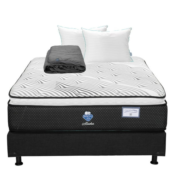 Colchon Matrimonial Alaska+Box Base Cama+Almohada Royal Twin+Protector Lux