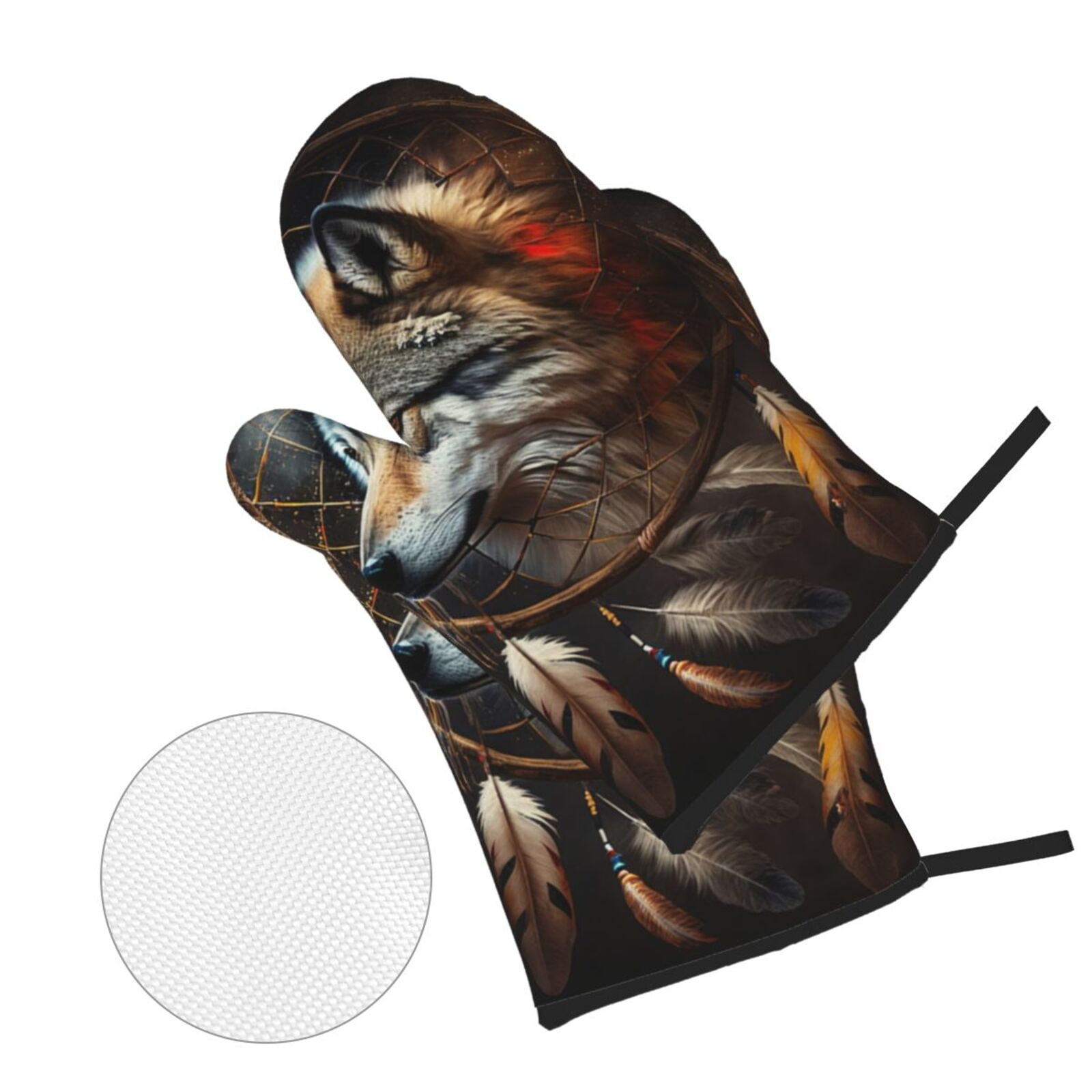 Dream Wolf Feather Art 4Pcs Oven Mitts and Pot Holders Sets Oven Kitchen Gloves Hot Pads for Cooking BBQ Baking Grilling