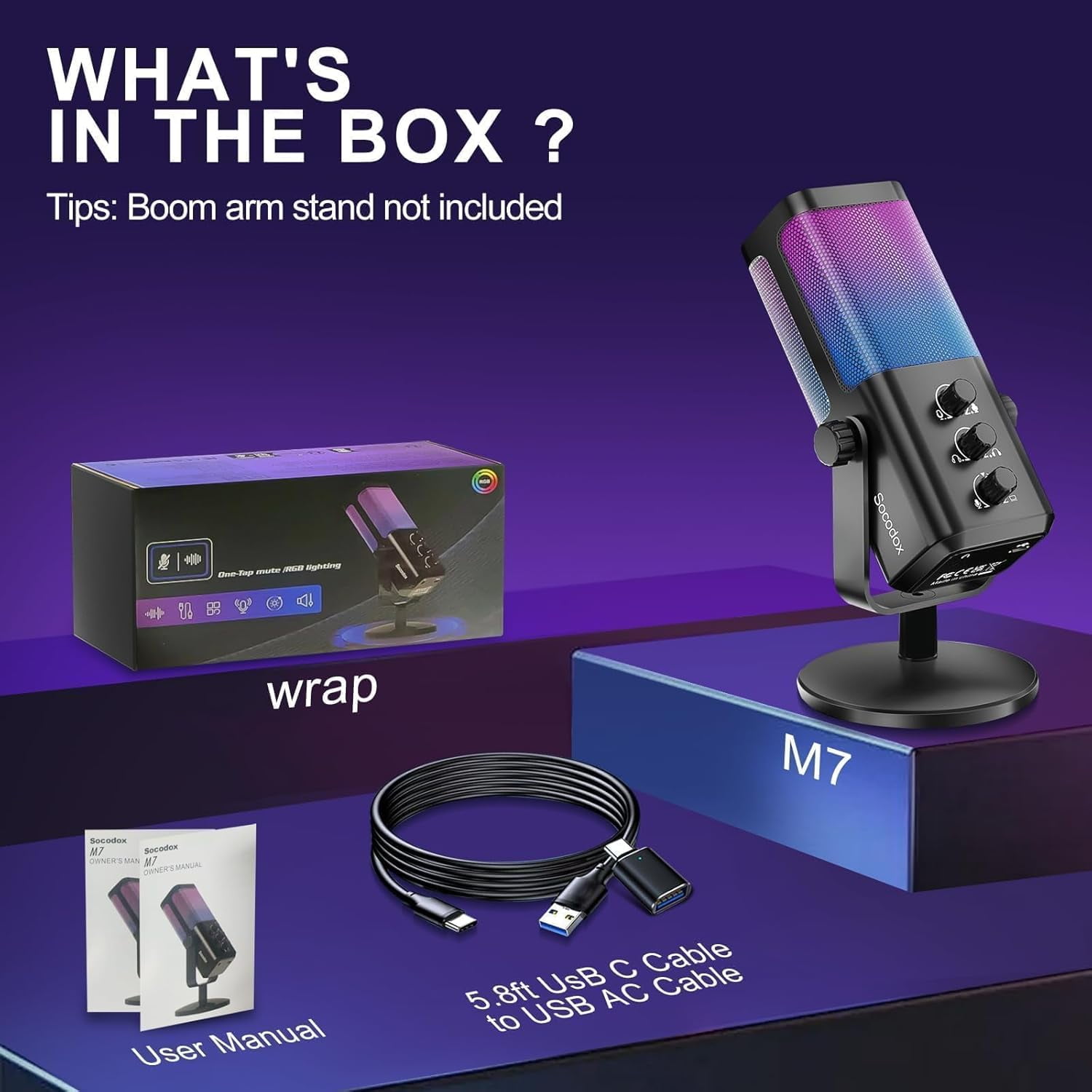 Socodox USB Gaming Microphone for PC,Condenser Mic with RGB,Mic Mute,Noise Cancellation,Desktop Stand,Stream Mic for Podcast/Recording/Discord/ASMR,for PC/Computer/PS4/PS5/Mac