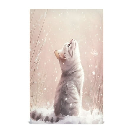 

Multi-Purpose Kitchen Towels 28x18 Inch Dishcloths with Hanging Loop Decorative and Practical Towels for Kitchen Dining A Cat in The Snow