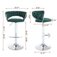 thumbnail image 2 of Set of 2 Green Bar Stools - Swivel Height Adjustable with Chrome Base & Footrest, Velvet Upholstery, High-Density Foam Seat, 2 of 11