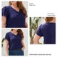 thumbnail image 5 of Camiseta de talla grande para mujer, cuello en V, Jacquard, punto, manga con volantes, informal, holgada, jersey de verano, Top azul 4XL, 5 of 6
