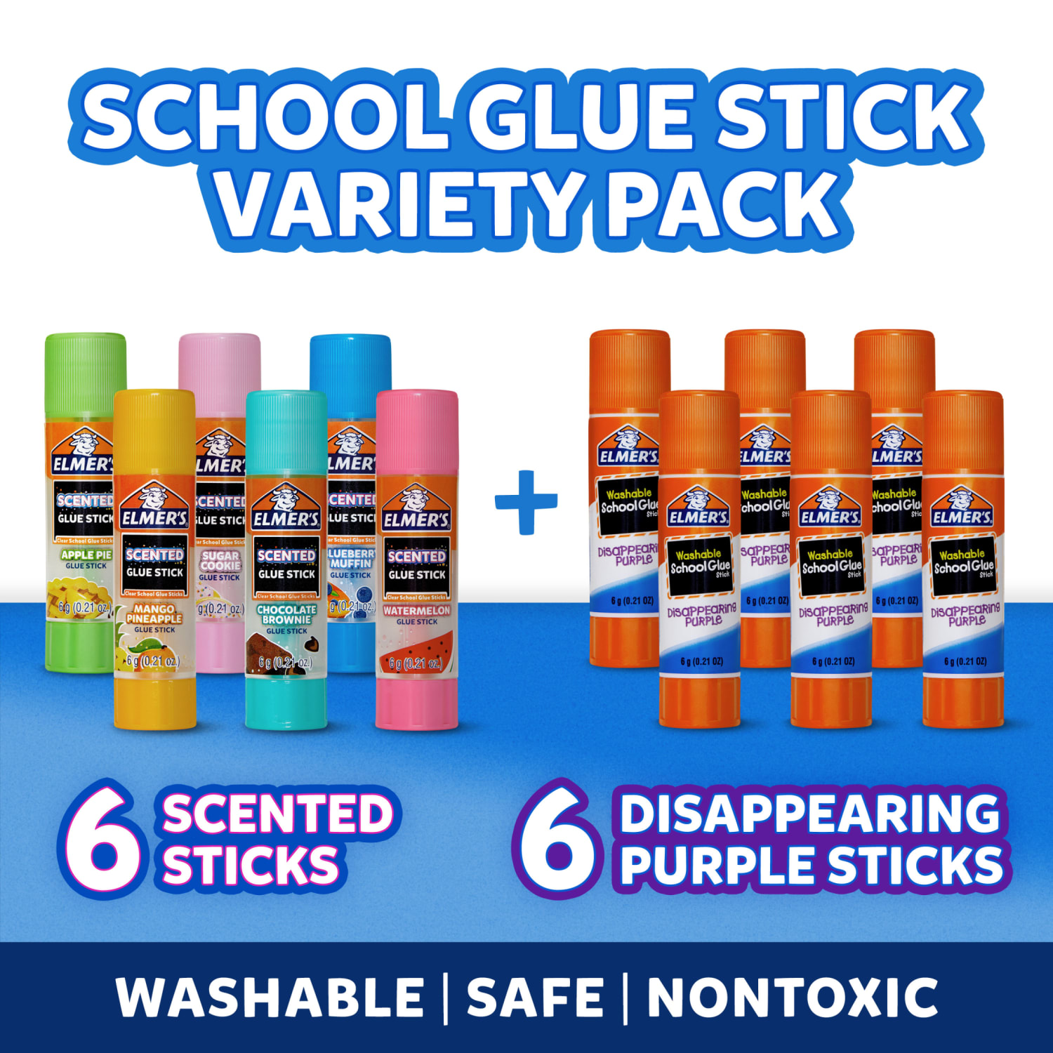 Elmer's Scented Glue Sticks Variety Pack, Includes Disappearing Purple, 12 Count