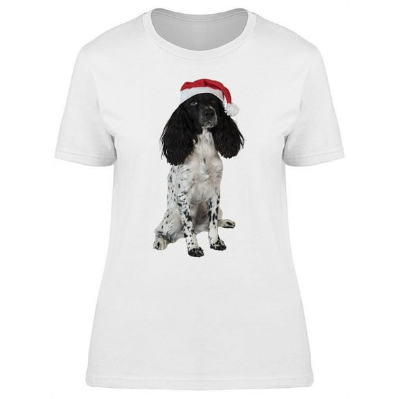 Santa Claus Hat Spaniel Dog T-Shirt Women -Image by Shutterstock, Female Small
