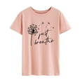 thumbnail image 3 of TWZH Women Dandelion Graphic Just Breathe Letter Print Short Sleeve T-Shirt, 3 of 6